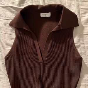 Babaton Sleeveless Ribbed Polo Top in Brown